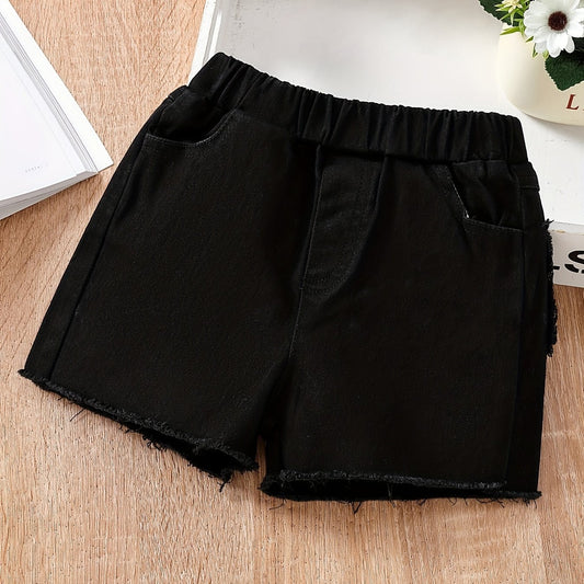 Raw Edge Elastic Denim Shorts Girls Clothes
