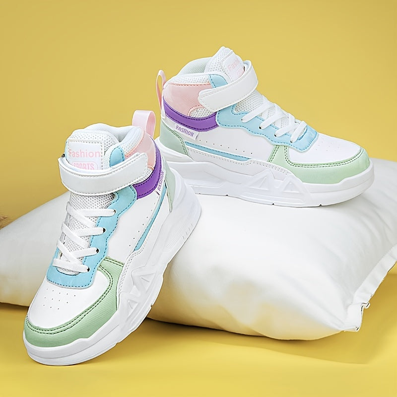 Girls High Top Sneakers Hook Loop Fastener Anti Slip Skateboard Shoes