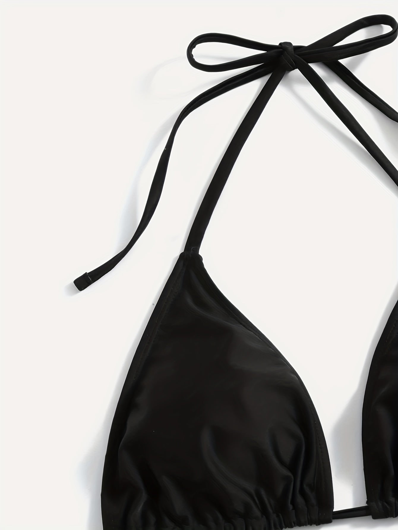  Backless Halter Bikini Set Solid Bra & Tie Side Panty Swimsuit