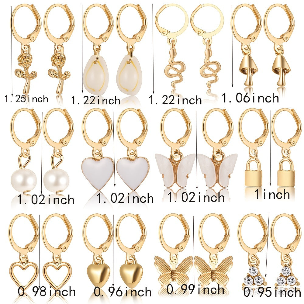 Heart Butterfly Lock Dangle Earrings Set for Women Girls Gift