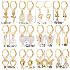 Heart Butterfly Lock Dangle Earrings Set for Women Girls Gift