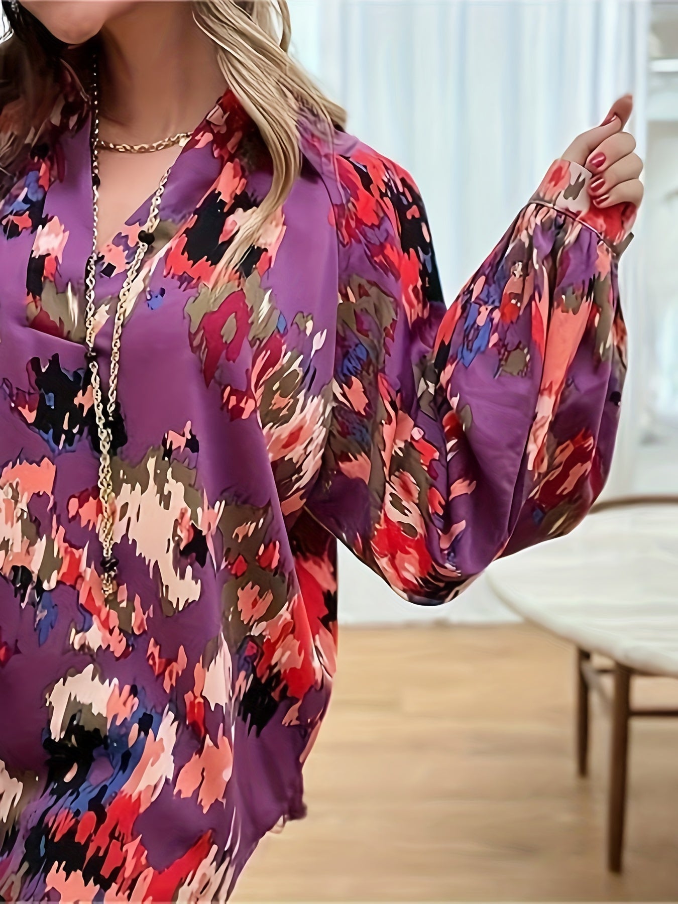  Boho Blouse Lantern Sleeve V Neck Tunic Top
