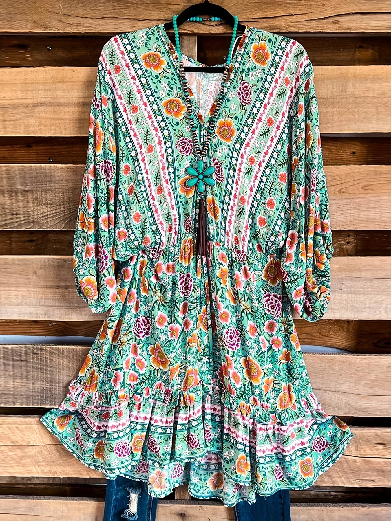 Women's Plus Floral Print Ruffle Boho Dress