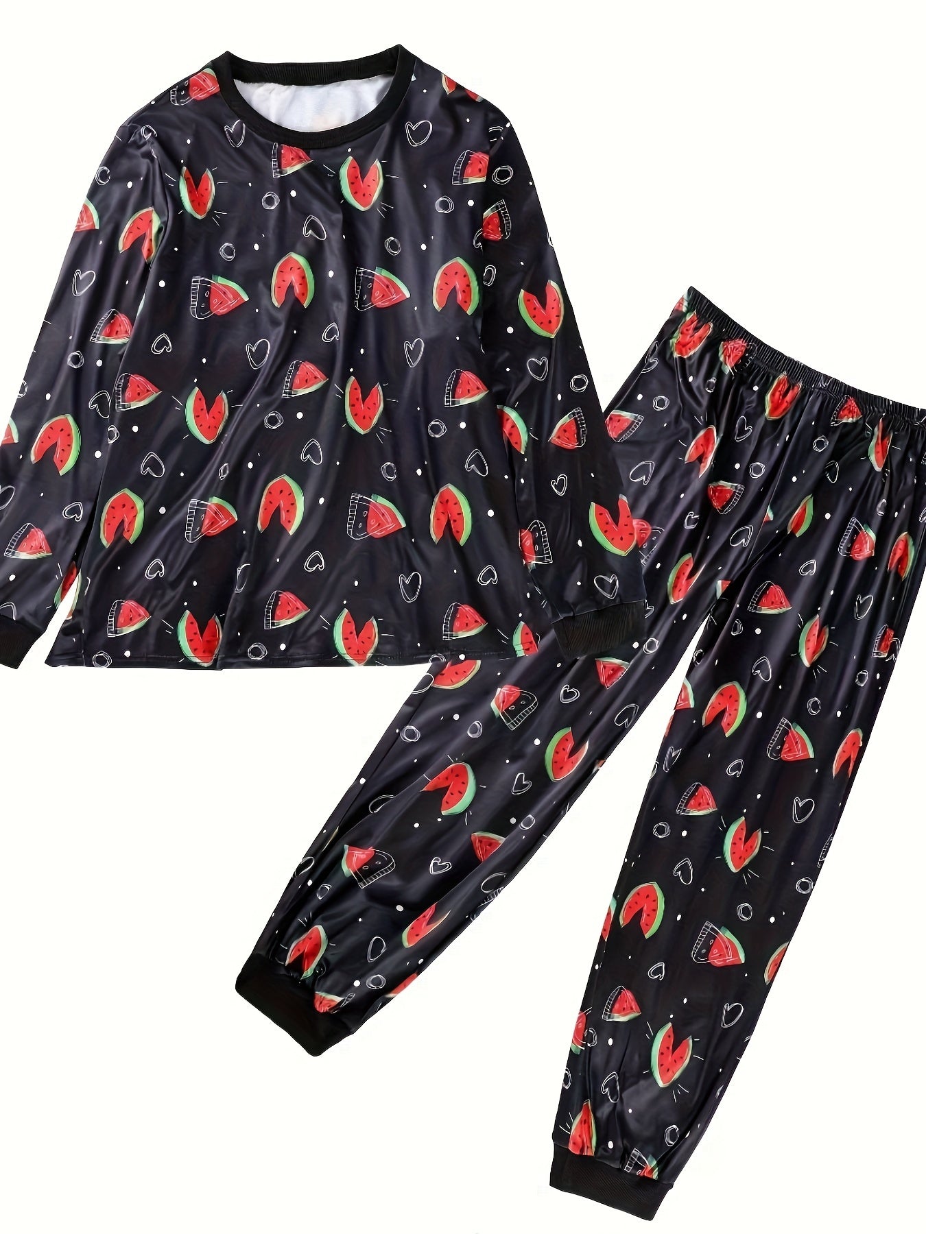  Watermelon & Heart Print Long Sleeve Lounge Set