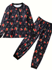 Watermelon & Heart Print Long Sleeve Lounge Set