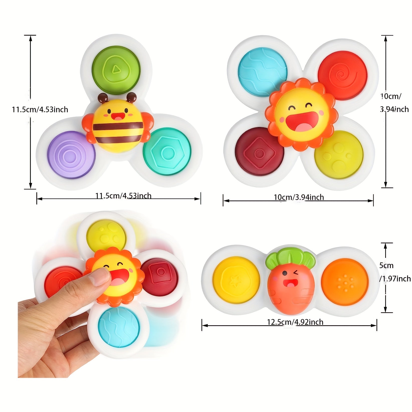 3PCS Suction Cup Fidget Spinner Toys for 1-2 Year Olds