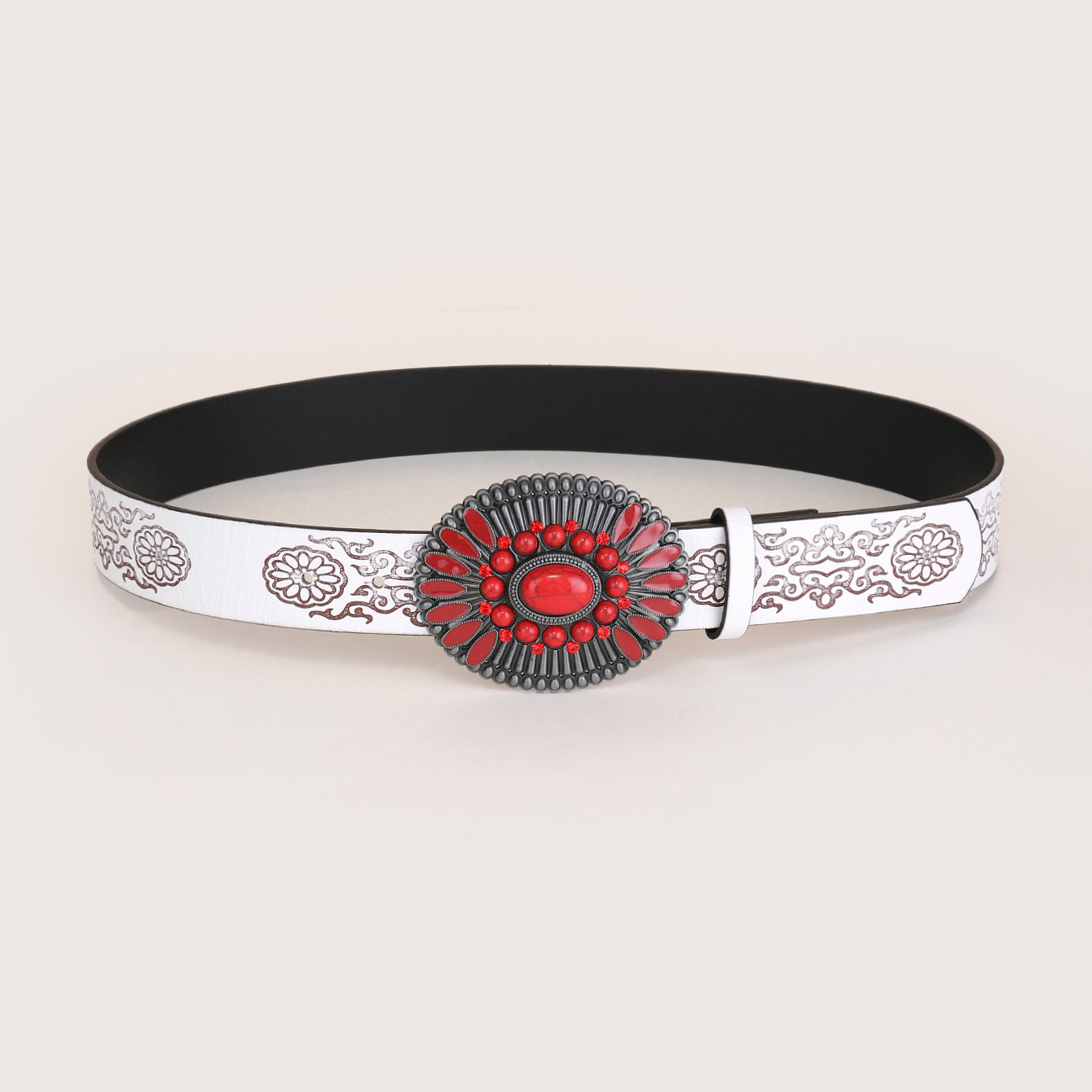 Embossed Bohemian Style Belt Vintage Western Style Cowboy PU Leather Belt