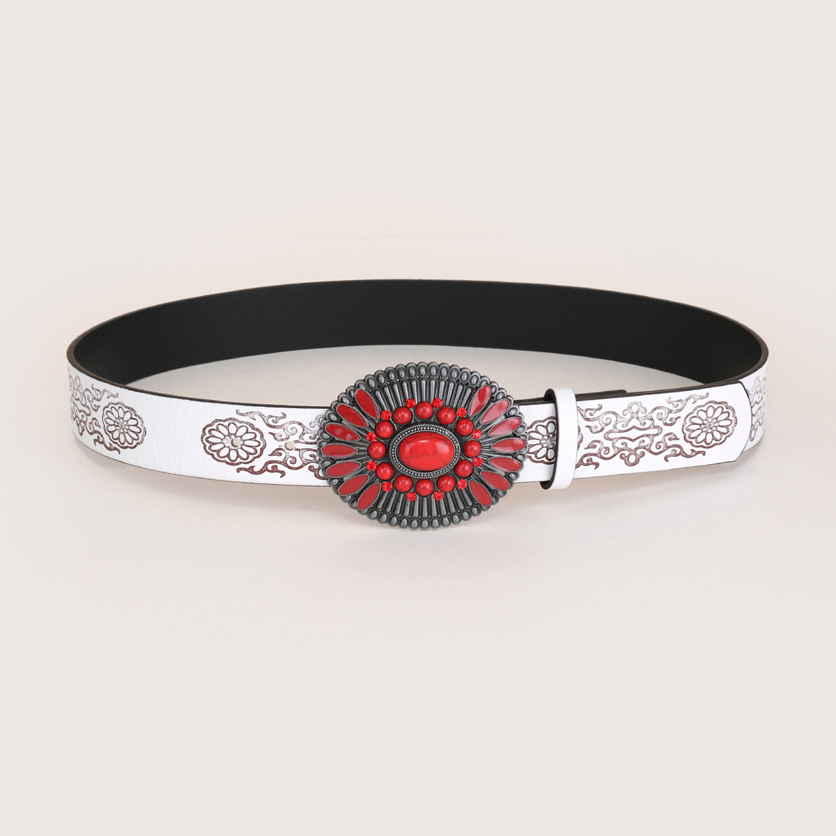 Embossed Bohemian Style Belt Vintage Western Style Cowboy PU Leather Belt