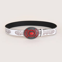 Embossed Bohemian Style Belt Vintage Western Style Cowboy PU Leather Belt