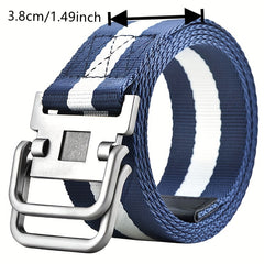 Men's Double Ring Buckle Belt Military Training Leather Belt
