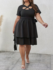  Sexy Dress Women's Plus Cross Front Cut Out Layered Dress