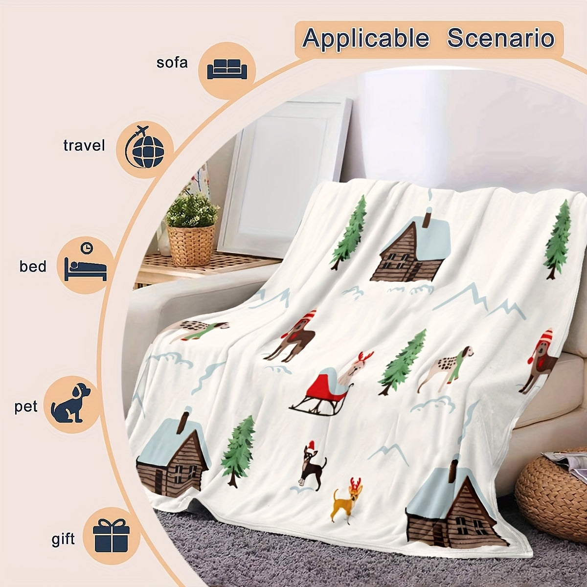 Christmas Snow Pattern Soft Throw Blanket for Sofa and Bed