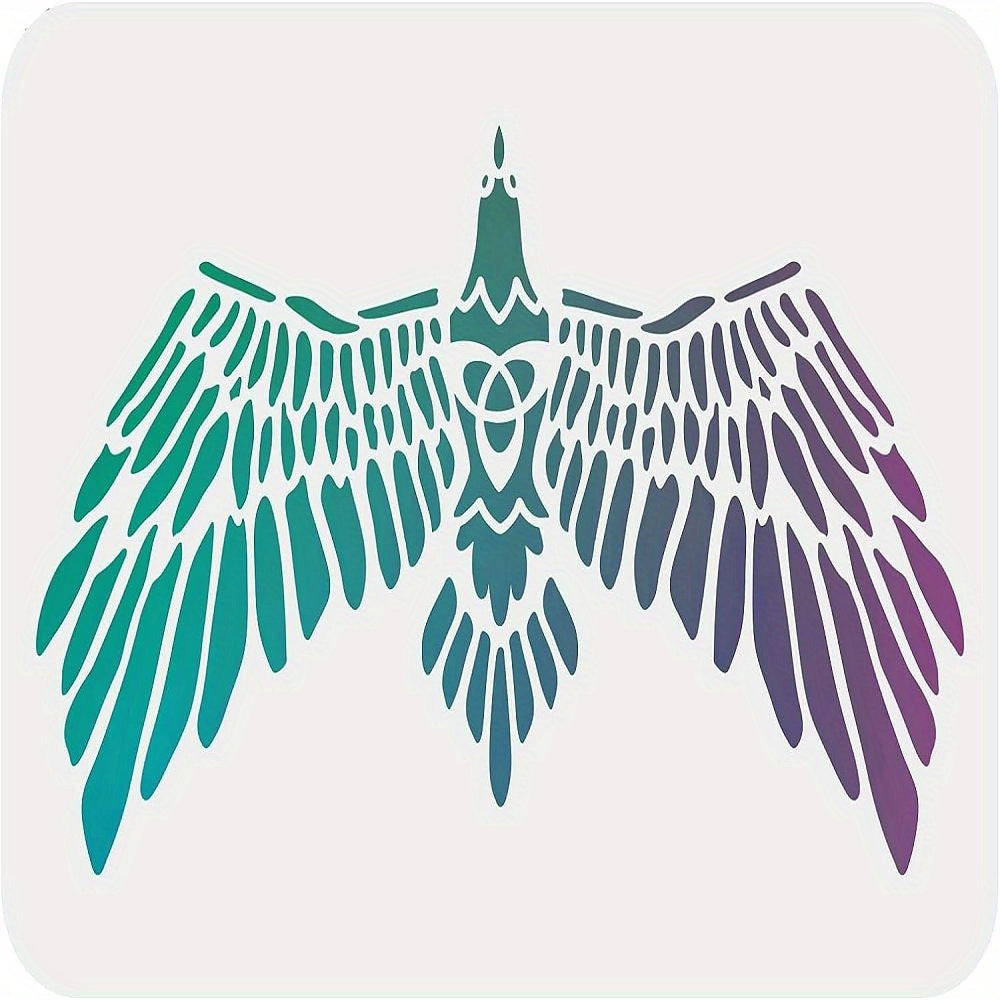 Large Stencil for Painting Bird Wing with Teal & Purple Feathers