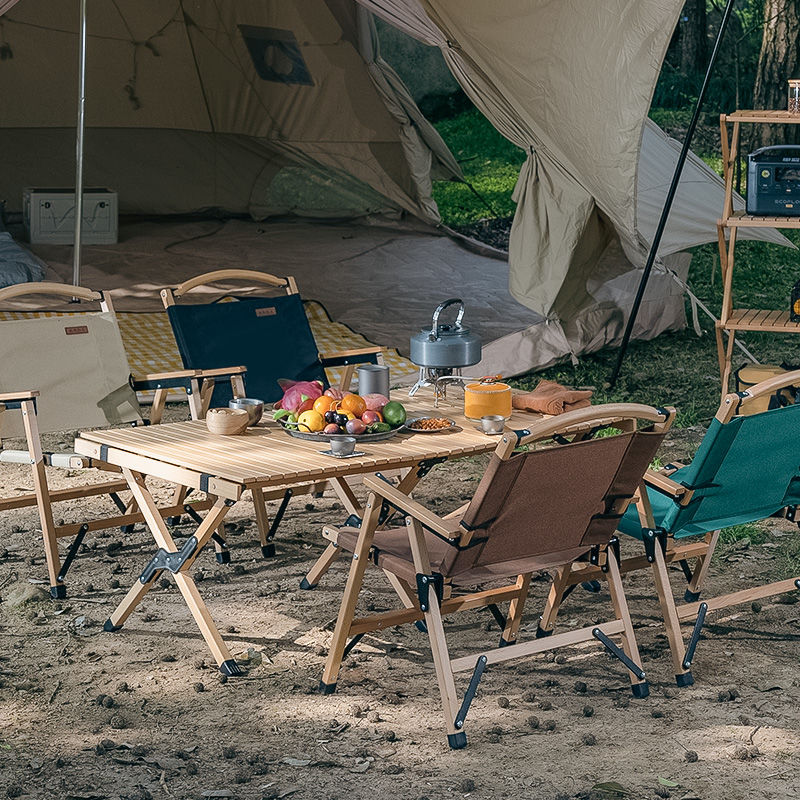 Foldable Outdoor Camping Chair with Wooden Frame