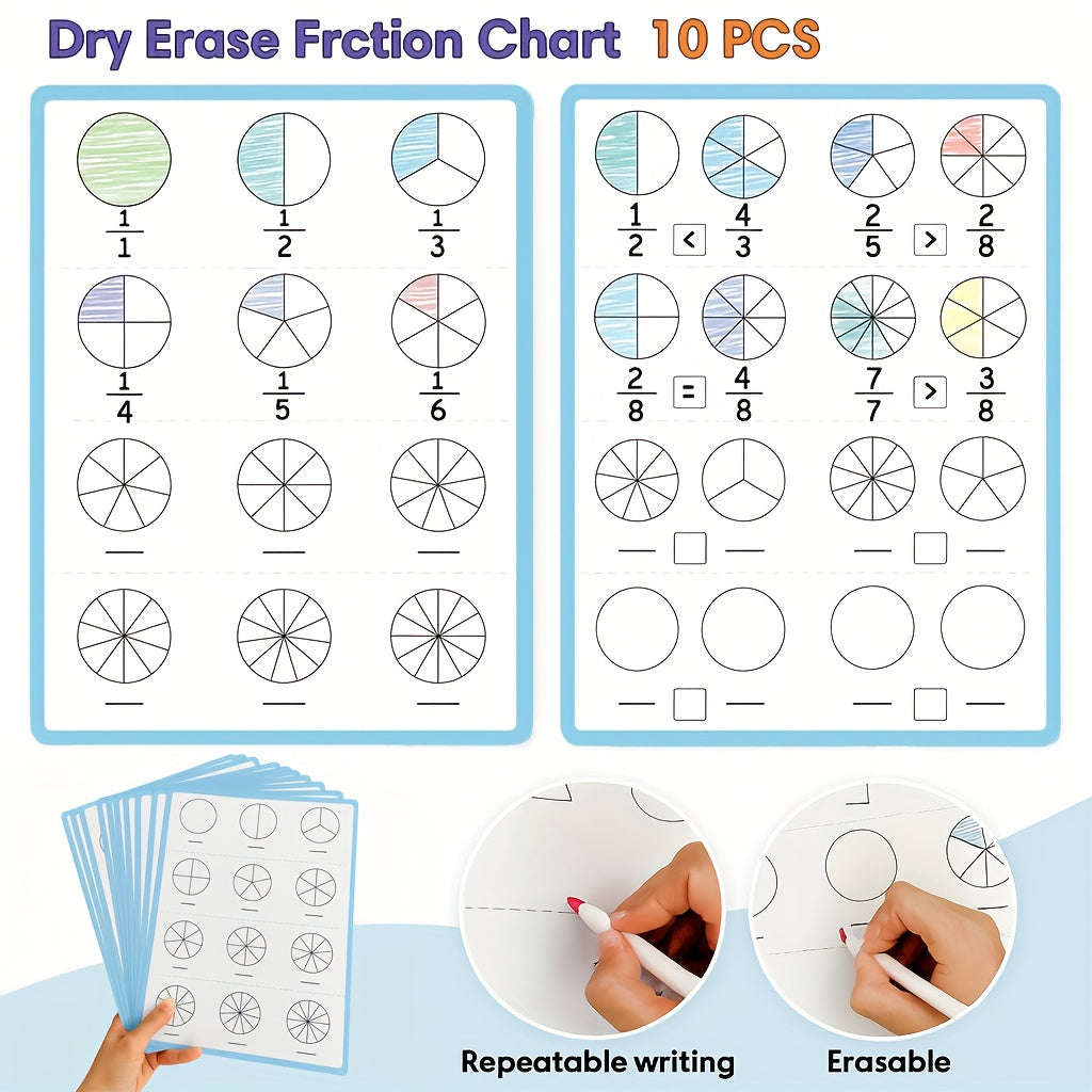 10 Pack COXCO Double Sided A4 Math Practice Papers Reusable Dry Erase Sheets