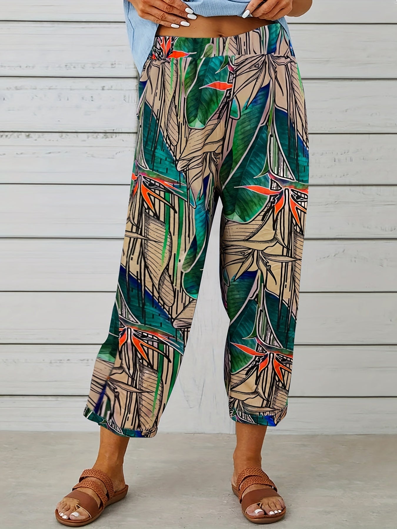  Colorblock Geometric Print Drawstring Pants