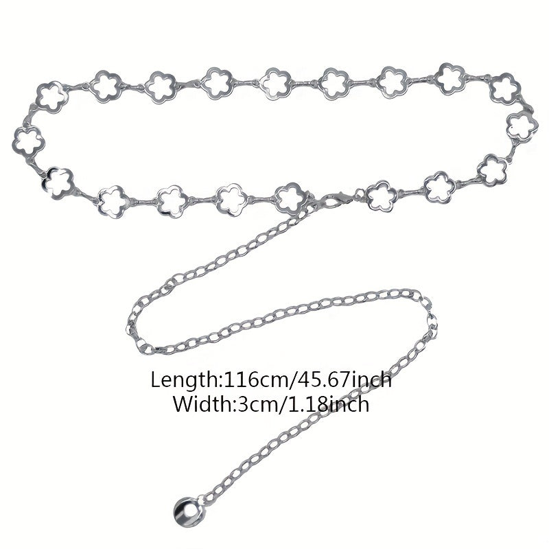 Flower Hollow Waist Chain Silvery Metal Belly Chain for Women