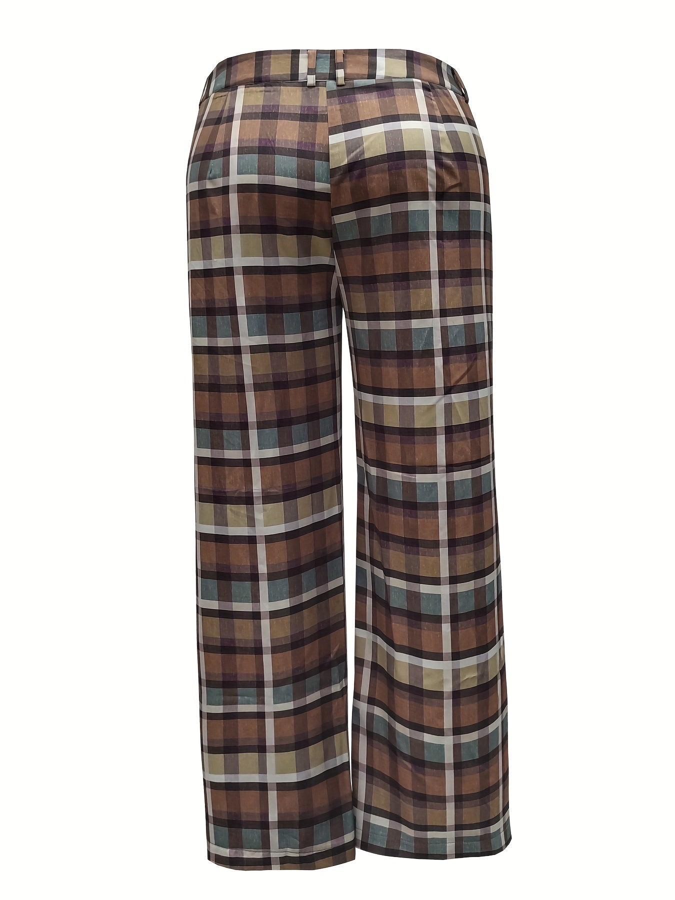  Gingham Print Button Fly Straight Leg Pants