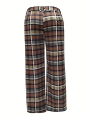  Gingham Print Button Fly Straight Leg Pants
