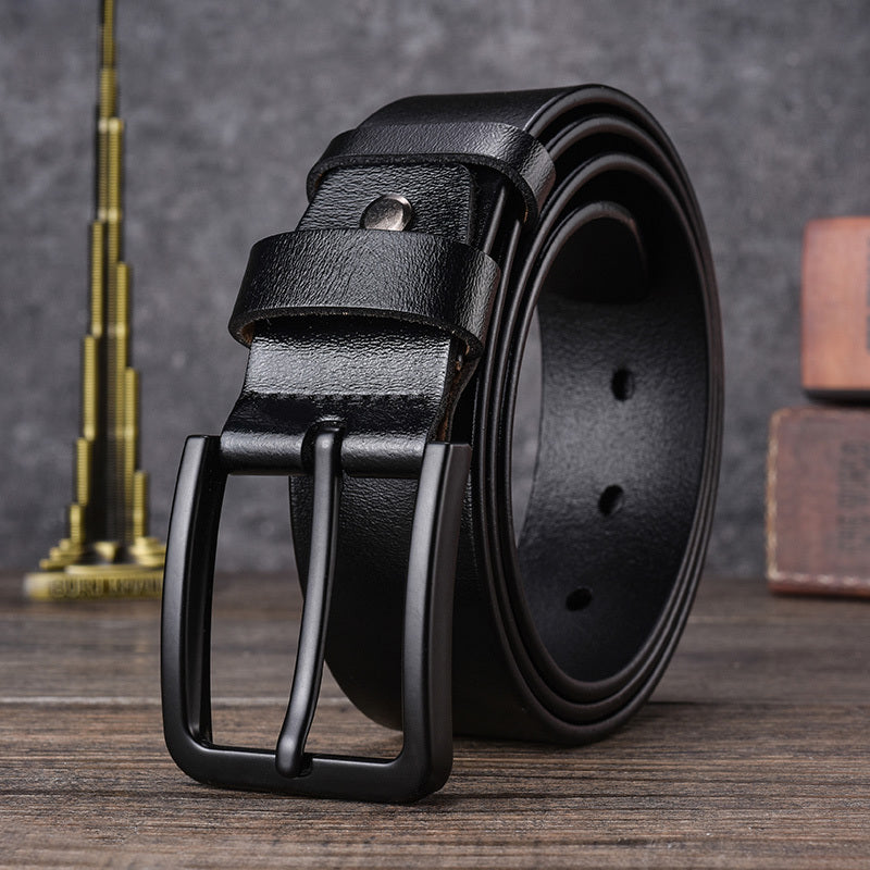 Men's Leather Belt Pin Buckle Cowhide Casual Leather Belt Retro Pants Belt