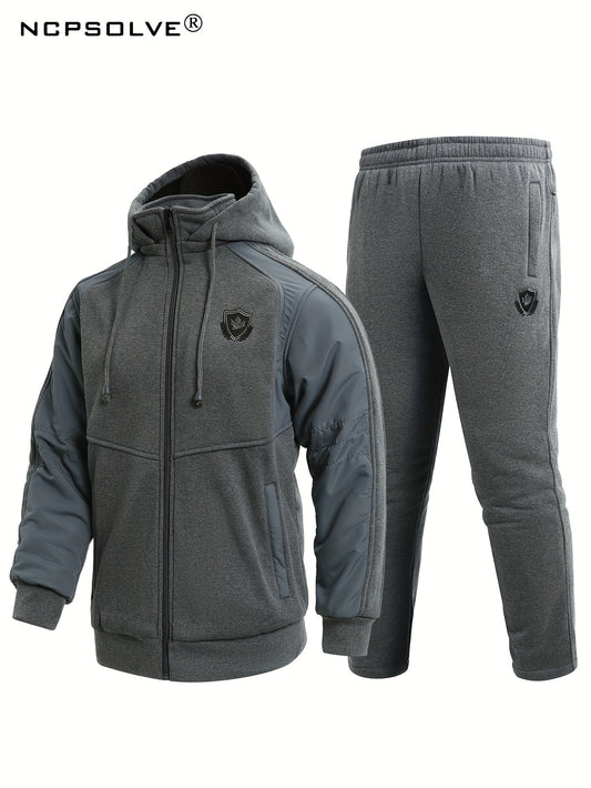 Men's Zip Up Warm Jacket & Drawstring Pants Casual Suit