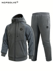 Men's Zip Up Warm Jacket & Drawstring Pants Casual Suit