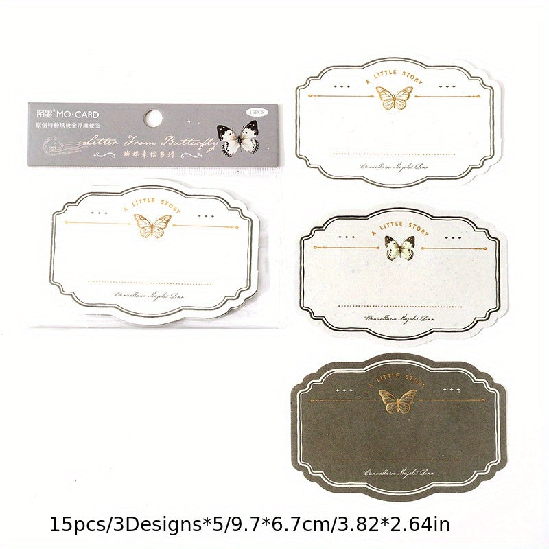 15 sheets Bronzing Embossed Sticky Notes Butterfly Letter Series