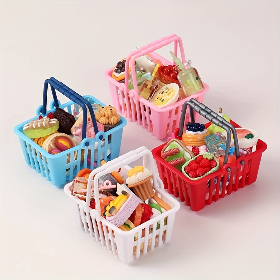 Plastic Shopping Basket with Food Models Playset