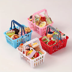 Plastic Shopping Basket with Food Models Playset