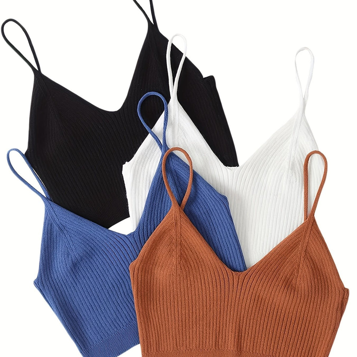 Ribbed Solid Cami Top 4 Pack Sexy V Neck Sleeveless Women's Clothing