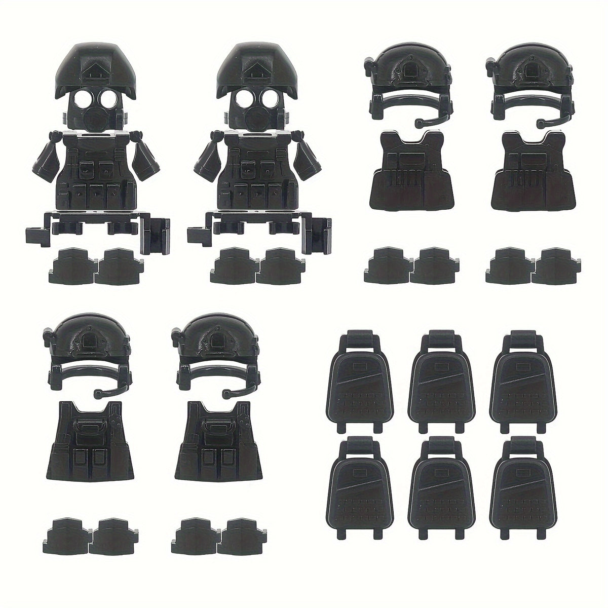 Soldier Kits Body Armor Gas Mask Knee Brace Backpack Building Blocks Toy