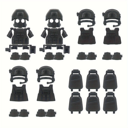 Soldier Kits Body Armor Gas Mask Knee Brace Backpack Building Blocks Toy