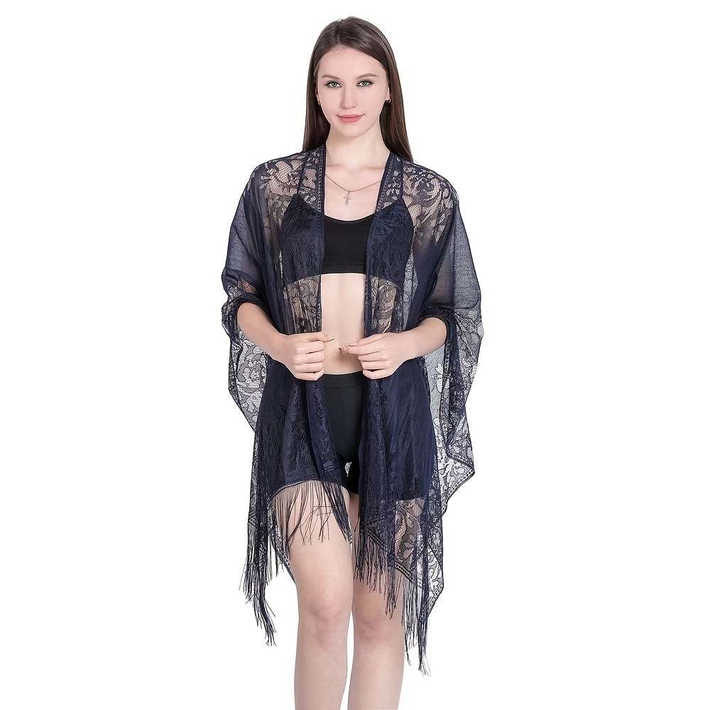 Lace Shawl Fringed Cardigan Bikini Blouse for Beach Wedding