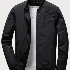 RQ Zipper Long Sleeves Jacket Stand Collar Windproof Slim Fit