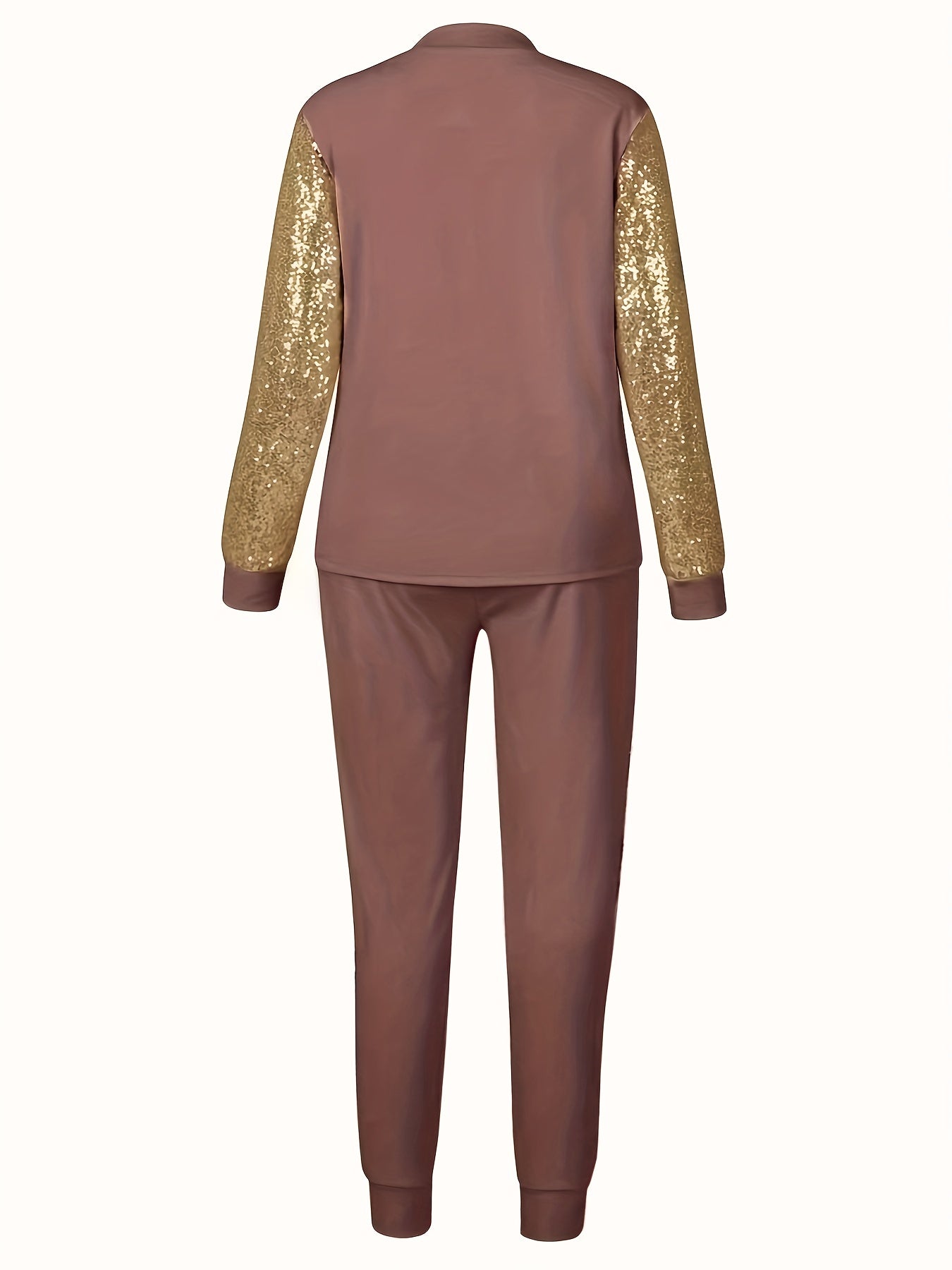 Women's Plus Heart Print Glitter Sequin Decor Top & Jogger Pants Outfit Set