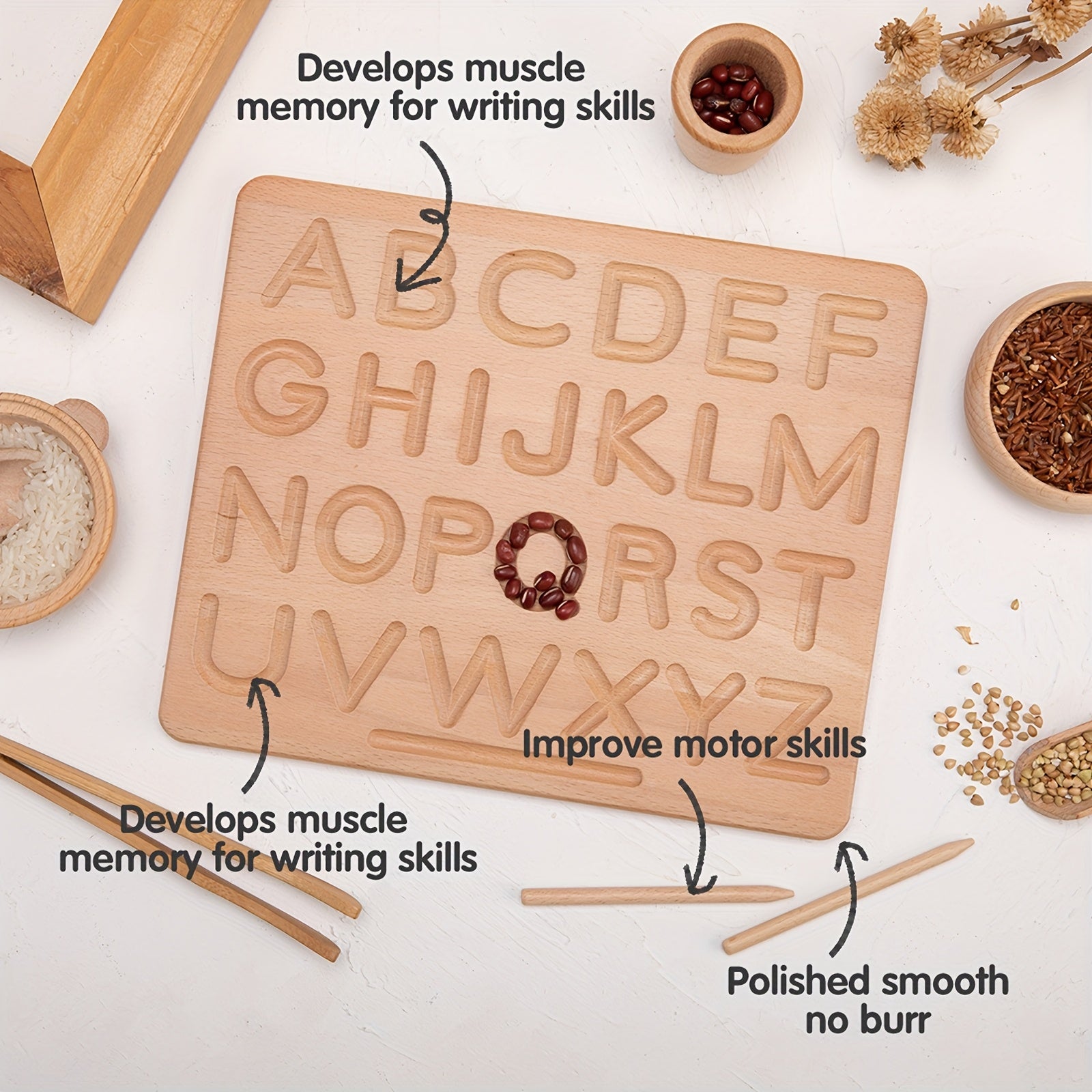 Wooden Alphabet Tracing Board - Improve Writing Skills - Ideal Gift