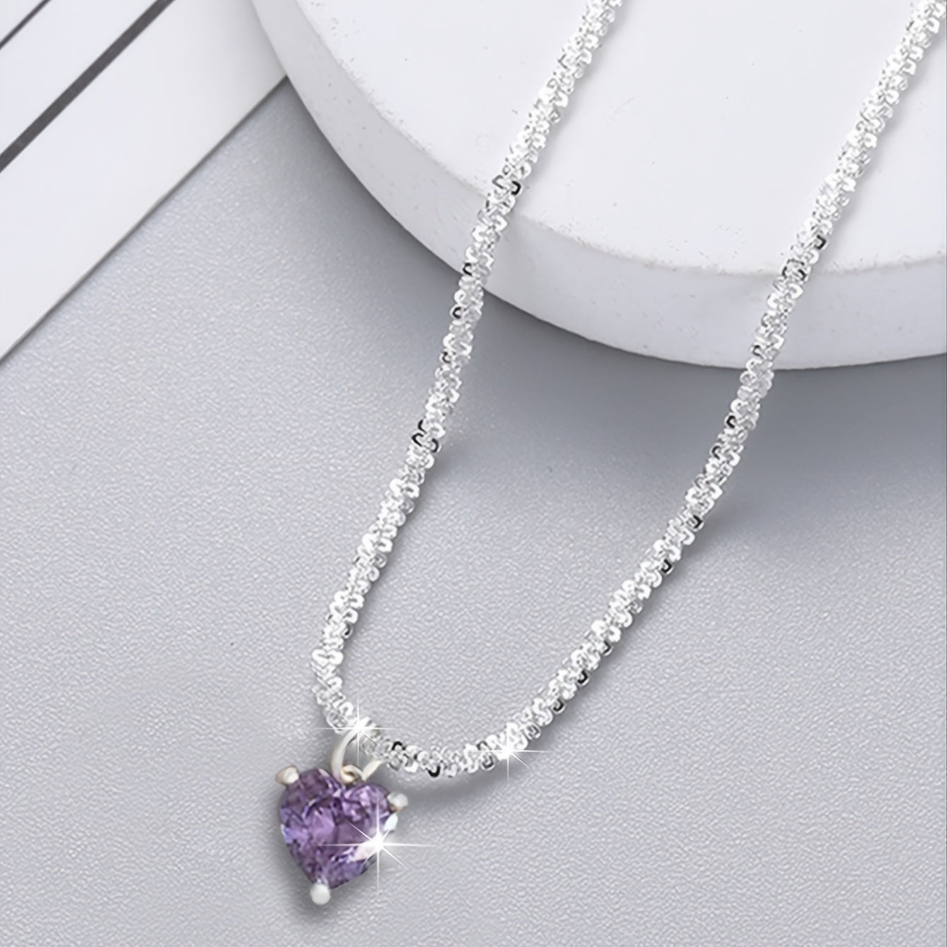 Heart Shape Pendant Necklace Sparkly Chain Sweet Neck Jewelry