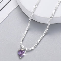 Heart Shape Pendant Necklace Sparkly Chain Sweet Neck Jewelry