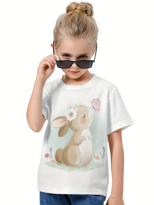3D Sweet Bunny Graphic Short Sleeve T shirt for Girls Boys