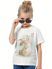 3D Sweet Bunny Graphic Short Sleeve T shirt for Girls Boys