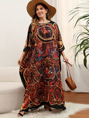  Boho Kimono Paisley Print Batwing Sleeve Maxi Cover Up