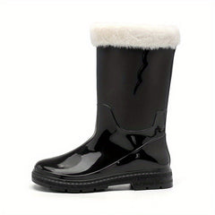 Women's Fleece Liner Rain Boots Slip on Mid Calf Boots