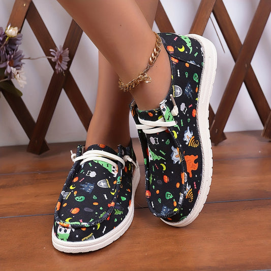 Women's Halloween Pattern Shoes Casual Slip On Canvas Lightweight Flat Shoes