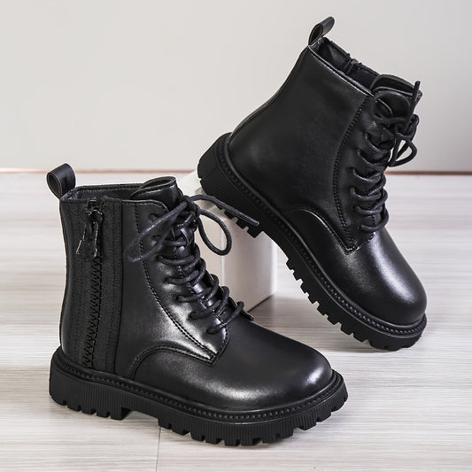 Girls Lace Up Ankle Boots Non Slip Side Zipper Comfortable Kids Shoes