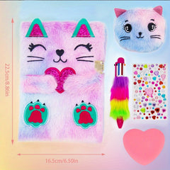 Love Heart Cat Lockable Journal Set Diary Stickers Mini Wallet for Teens