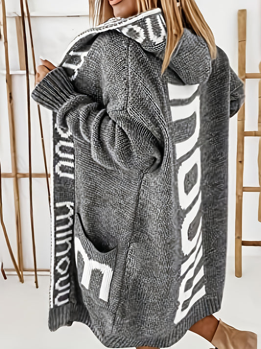 Waterfall Collar Knit Cardigan Hooded Sweater