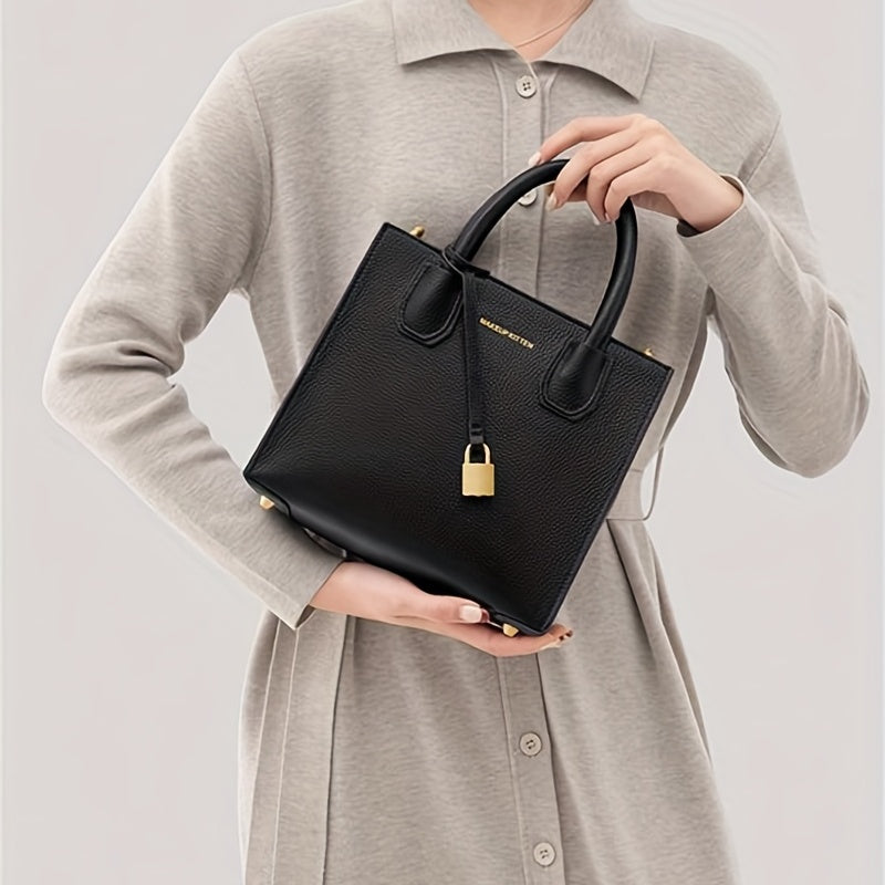 Letter Graphic Lock Crossbody Bag Top Handle Purse For Women