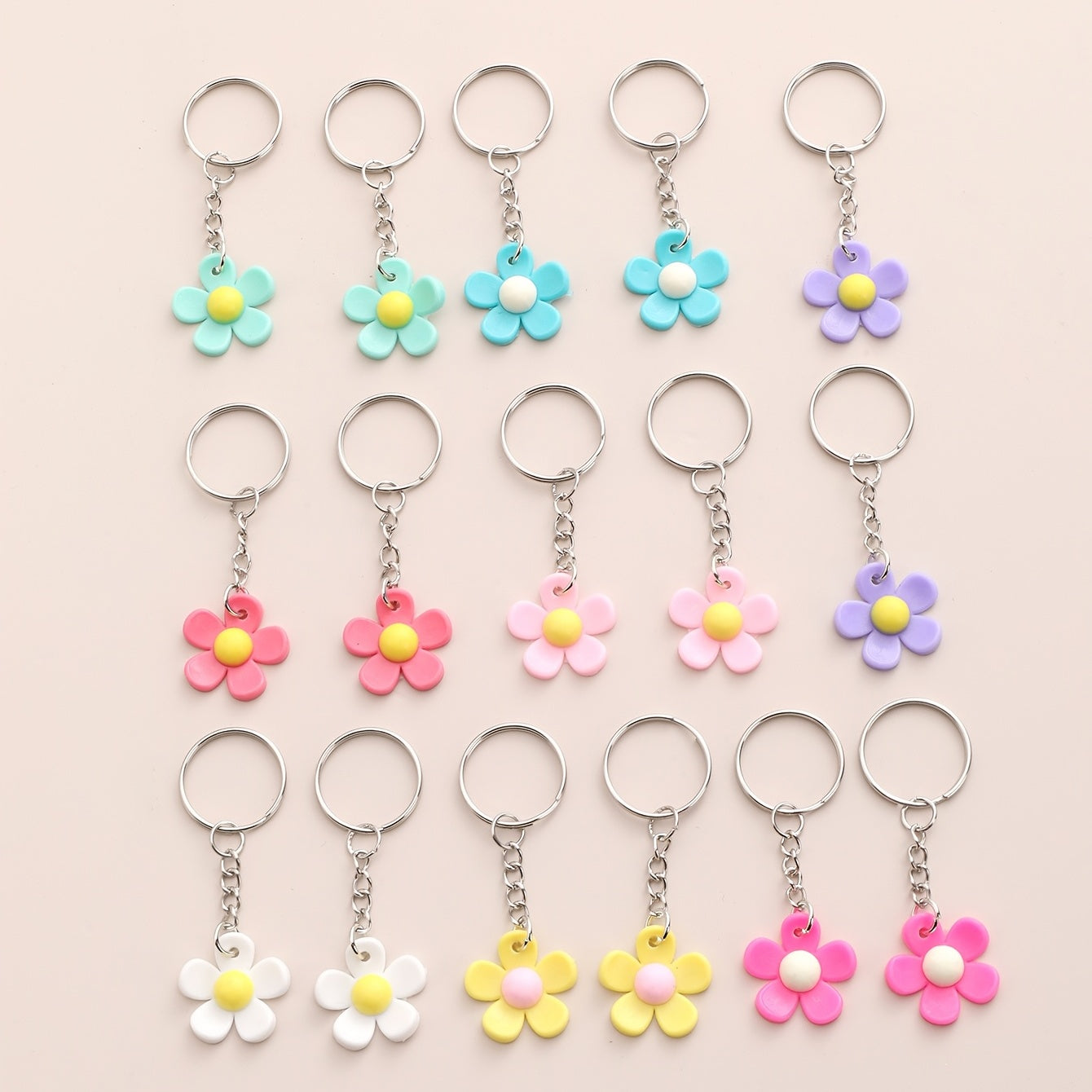 16pcs PVC Sun Flower Keychain Cartoon Colorful Bag Key Chain