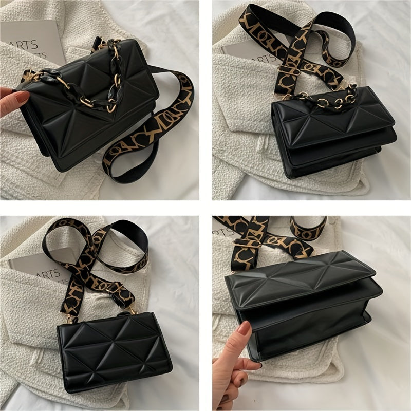 Embossed Pattern Flap Bag Square Shoulder Crossbody Bag
