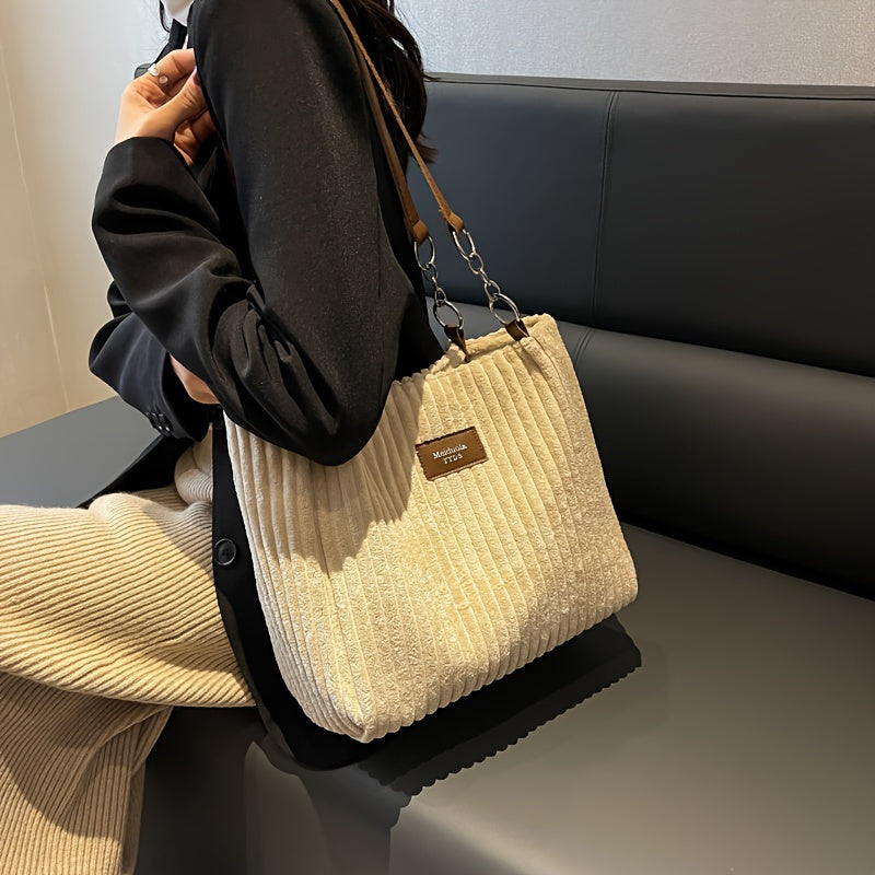 Corduroy Tote Bag Solid Shoulder Bag For Women